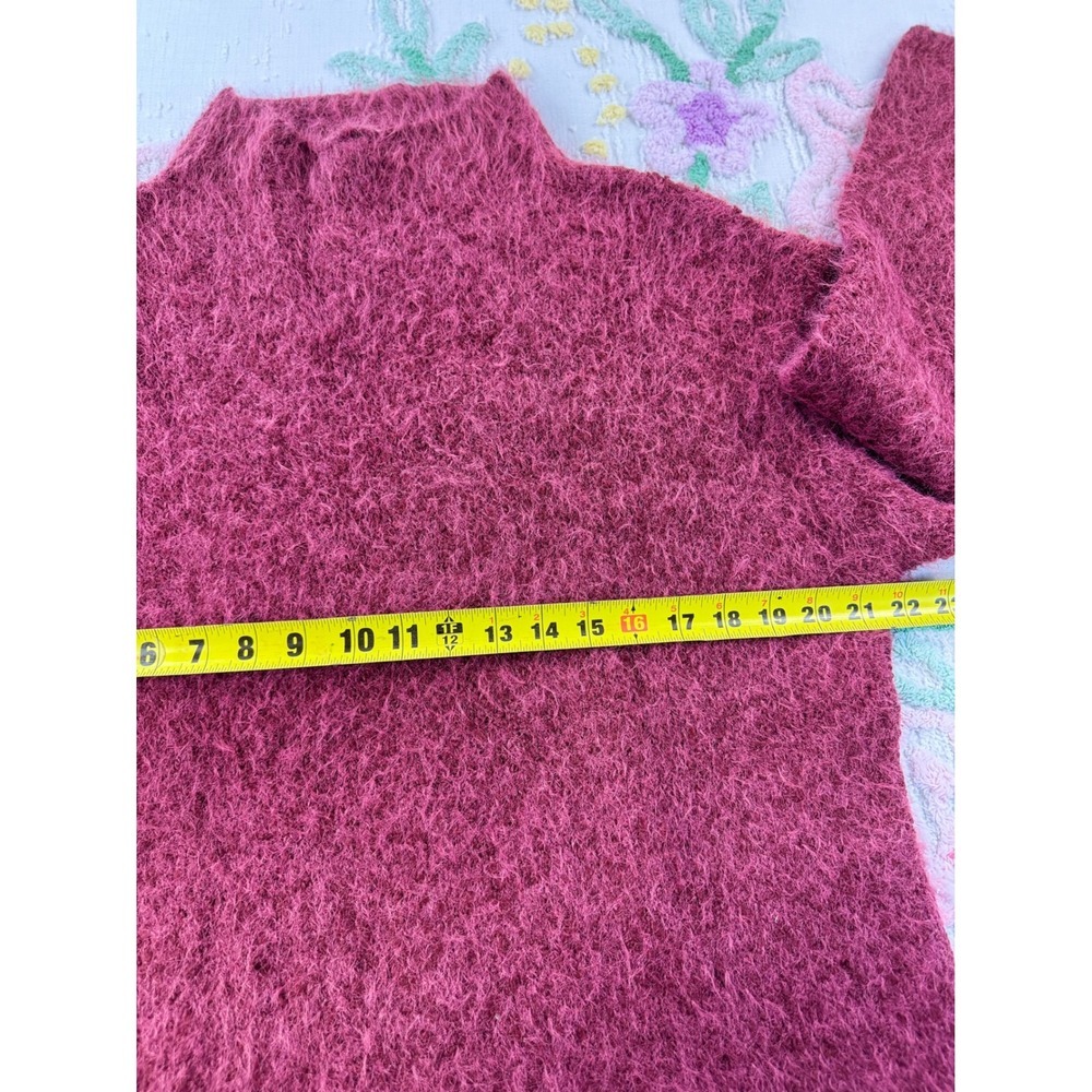Open Edit Fuzzy Eyelash Wool Blend Mock Neck Sweater Burgundy Large XX7502 - Picture 4 of 8